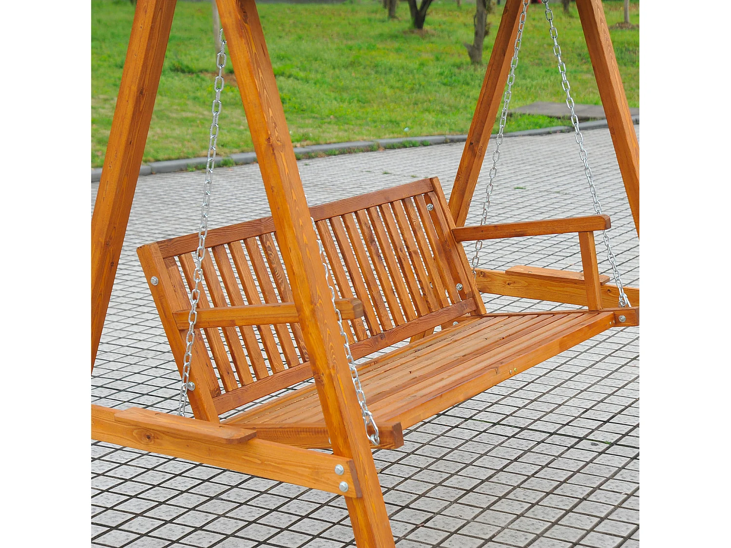 Dondolo Da Giardino 3 Posti In Legno Con Baldacchino 210X130X185Cm