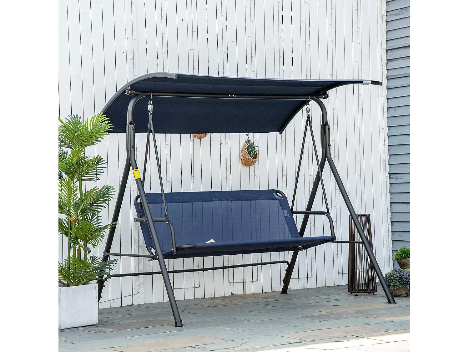 Dondolo da giardino 3 posti con tettuccio regolabile blu scuro