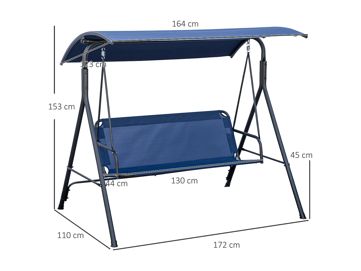 Dondolo da giardino 3 posti con tettuccio regolabile blu scuro