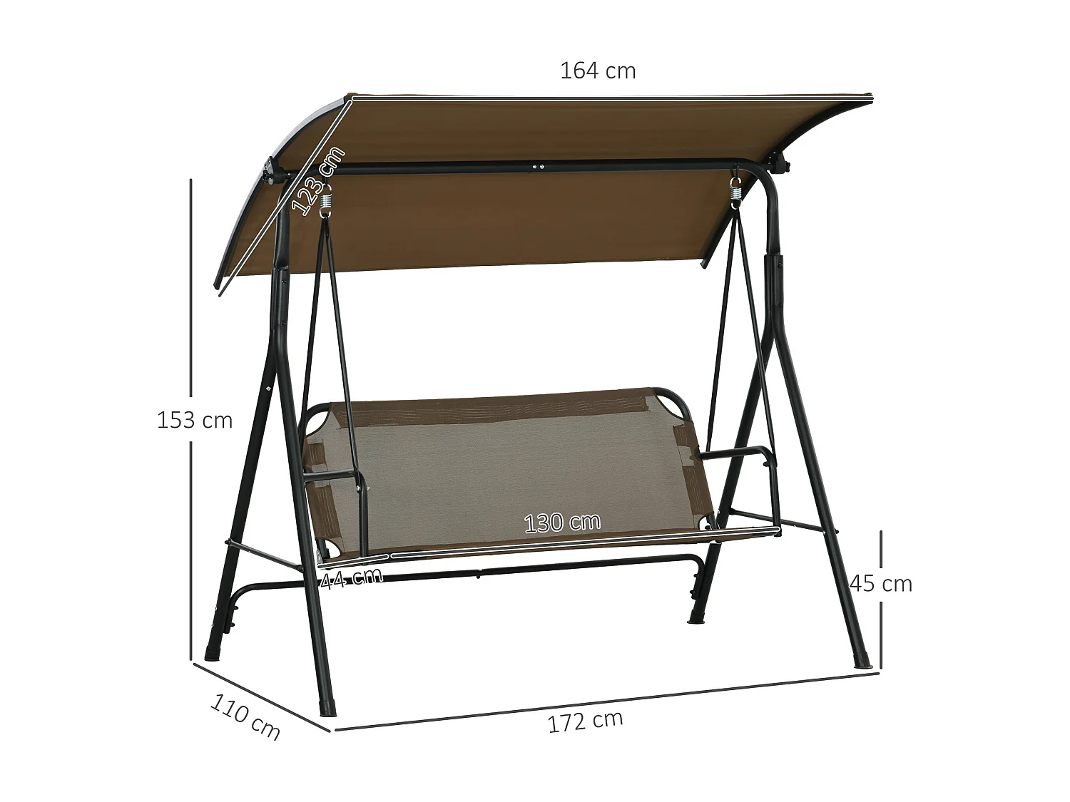 Dondolo da giardino 3 posti con tetto regolabile marrone e grigio