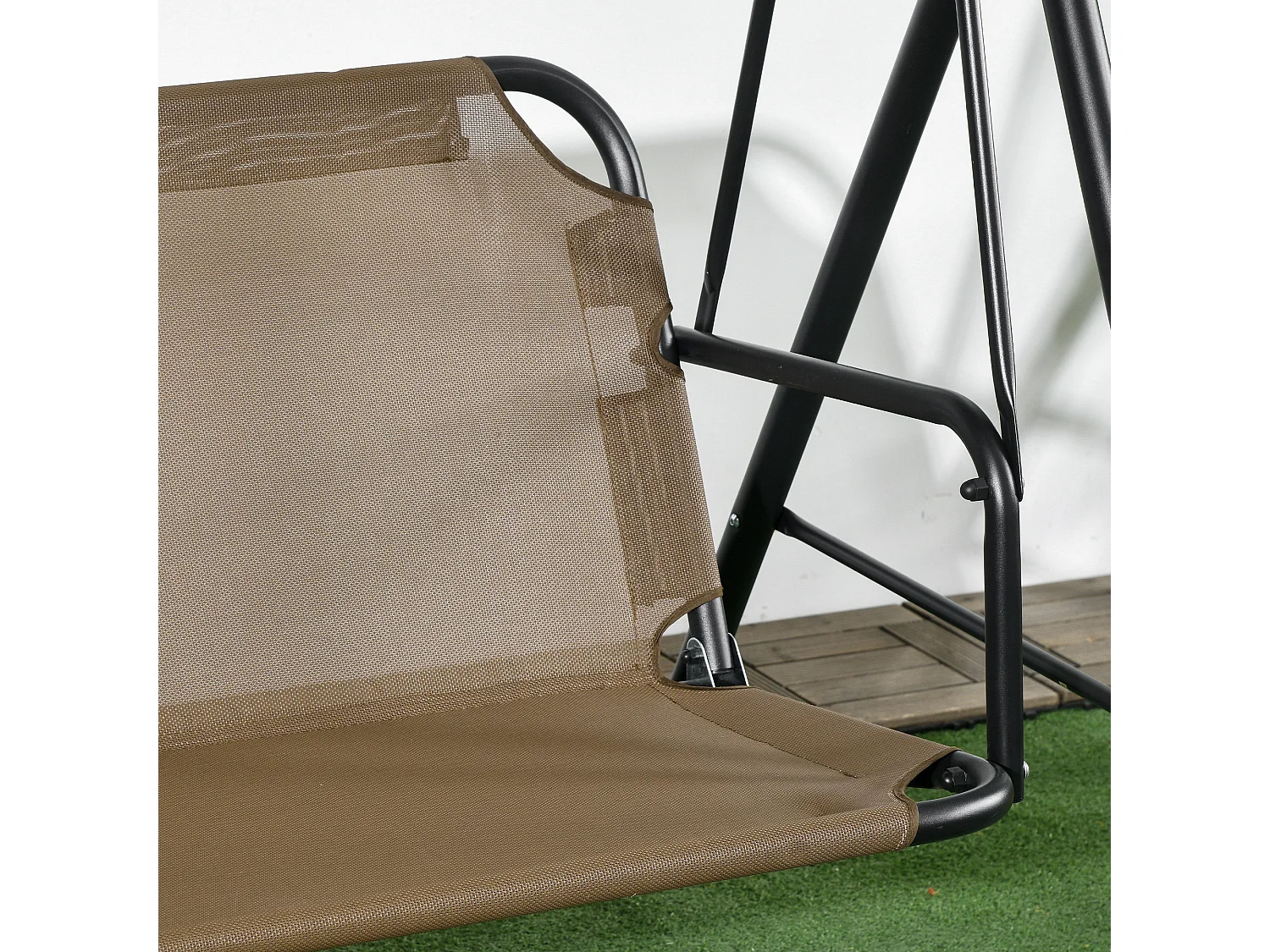 Dondolo da giardino 3 posti con tetto regolabile marrone e grigio