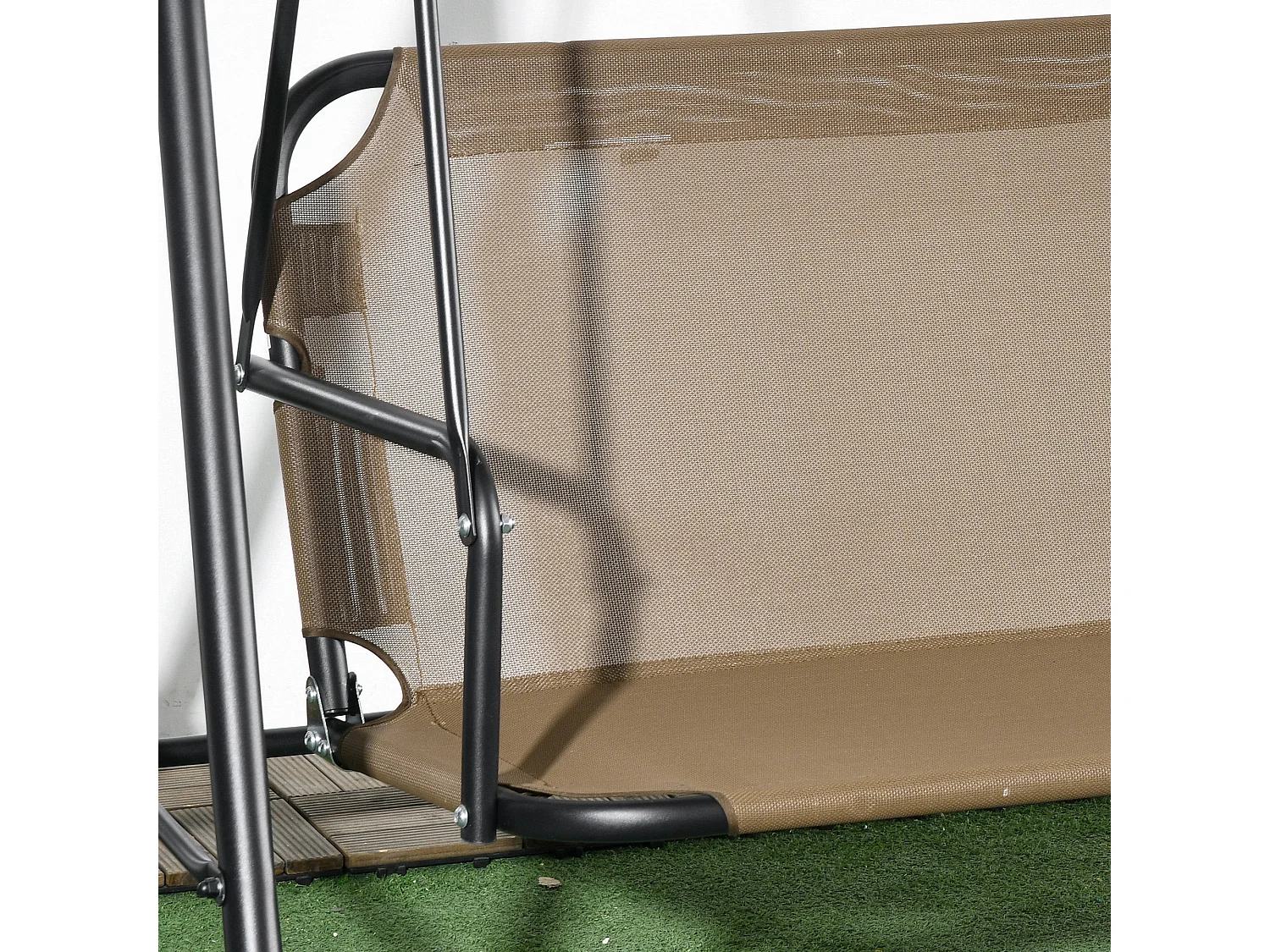 Dondolo da giardino 3 posti con tetto regolabile marrone e grigio