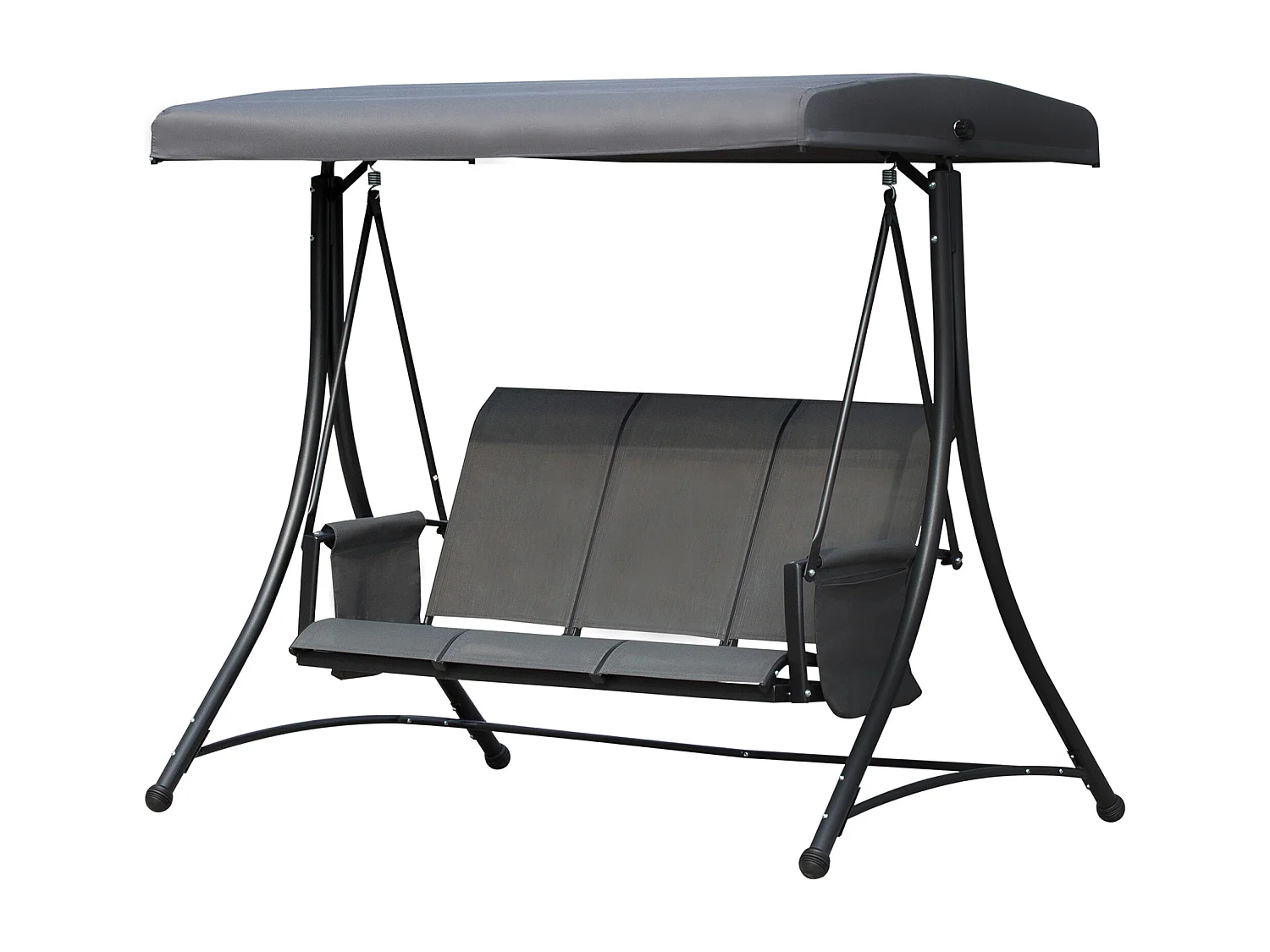 Dondolo 3 Posti da Giardino con Tettuccio Regolabile e Tasche Portaoggetti