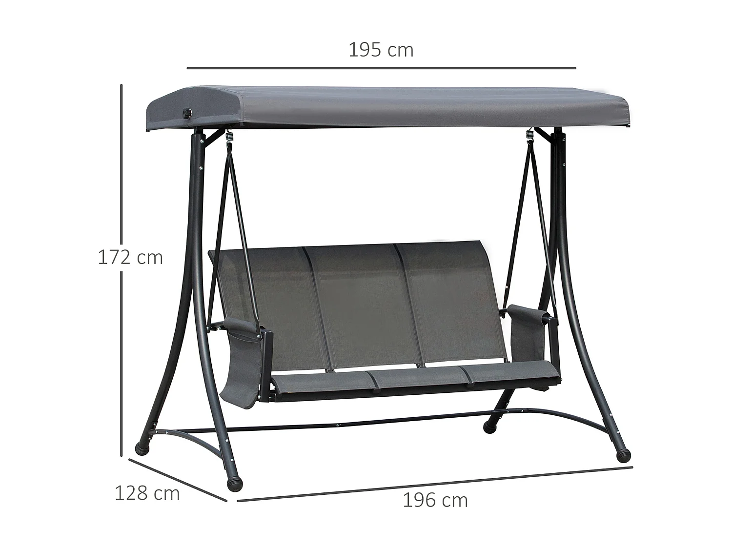 Dondolo 3 Posti da Giardino con Tettuccio Regolabile e Tasche Portaoggetti