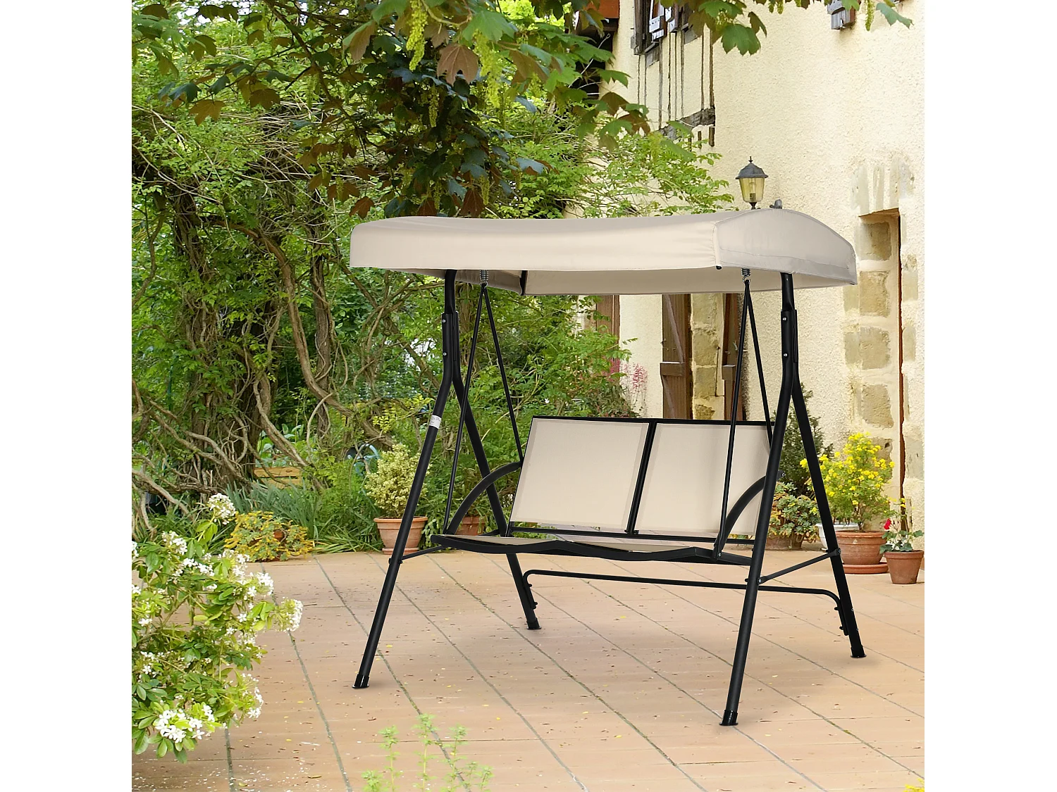 Dondolo a 2 posti da giardino tettuccio regolabile beige