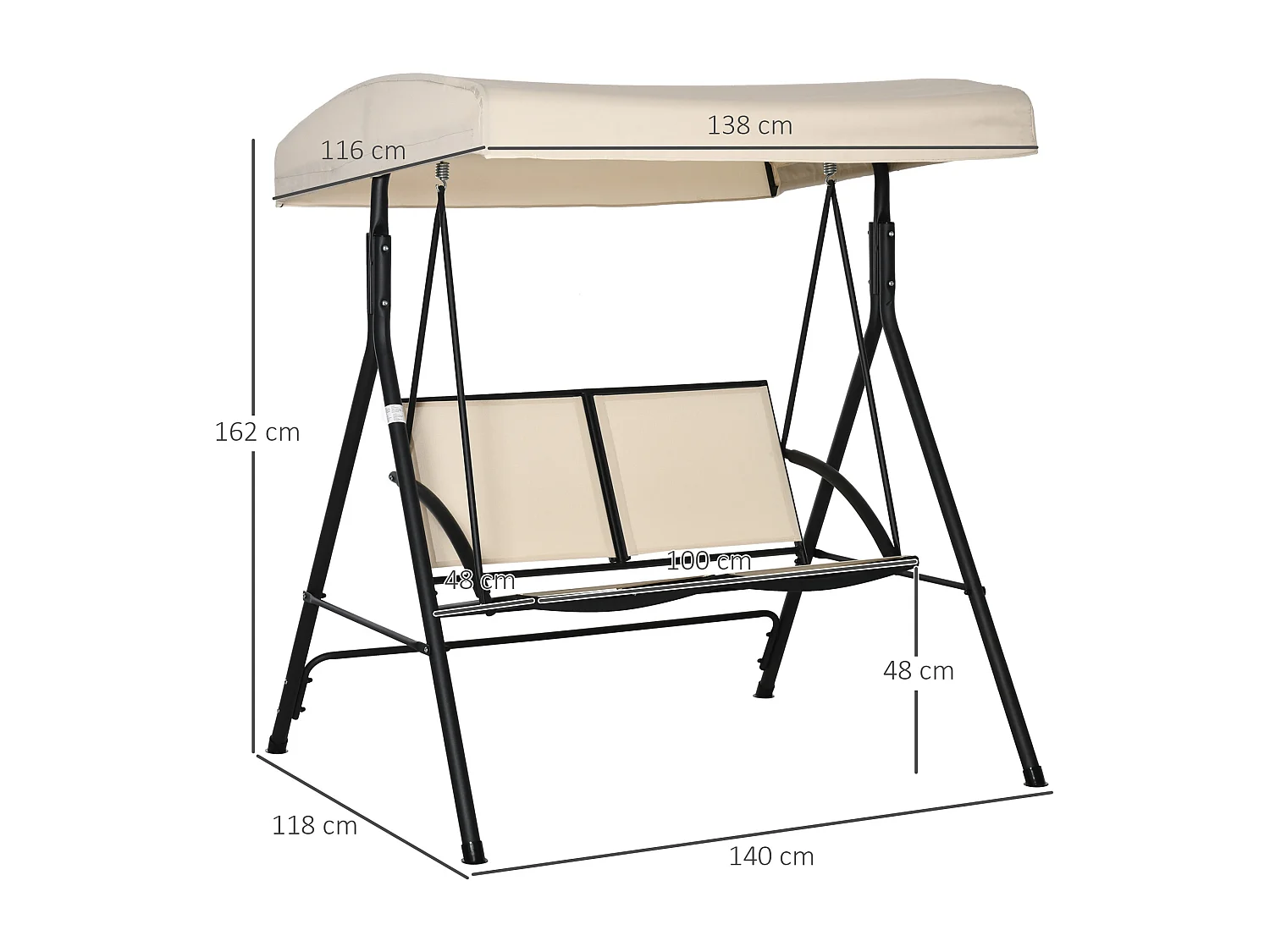 Dondolo a 2 posti da giardino tettuccio regolabile beige