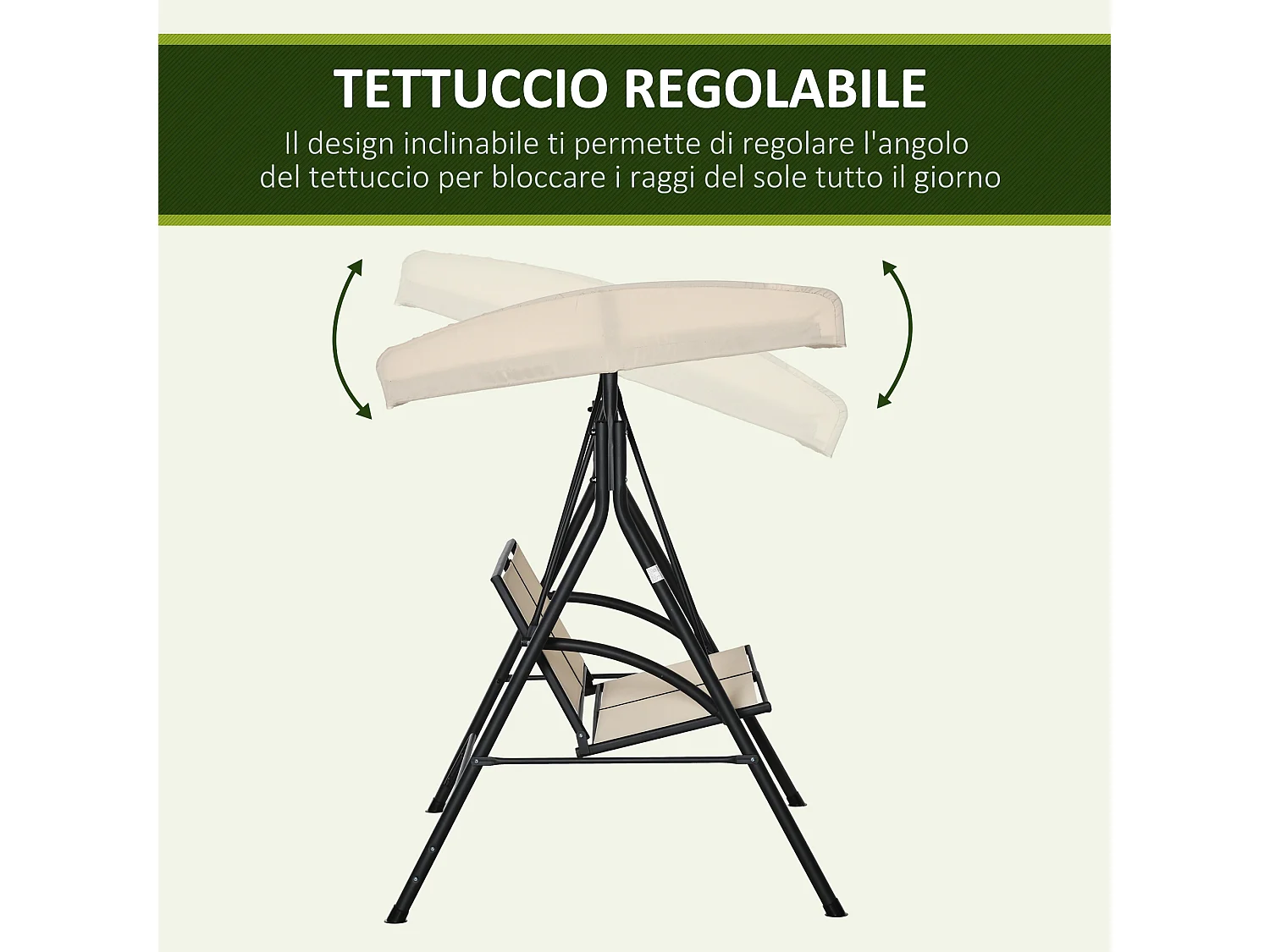 Dondolo a 2 posti da giardino tettuccio regolabile beige