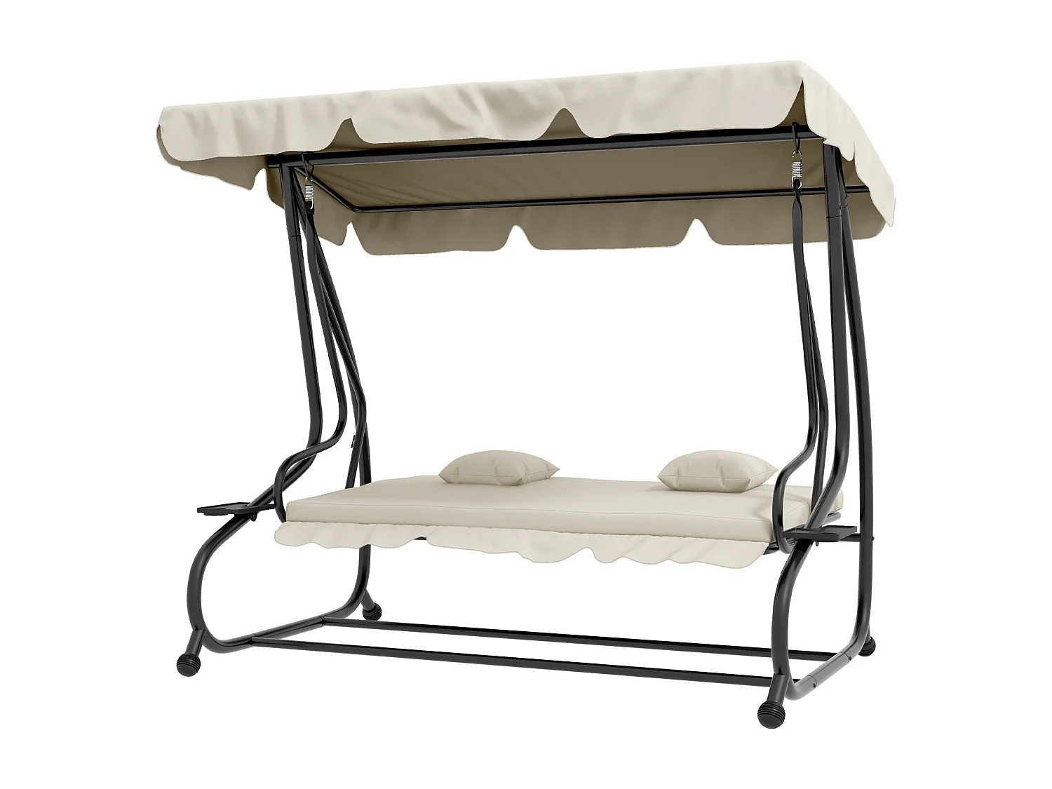 Dondolo letto da giardino regolabile con portabicchieri crema