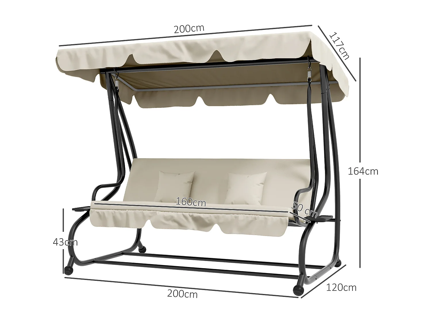 Dondolo letto da giardino regolabile con portabicchieri crema