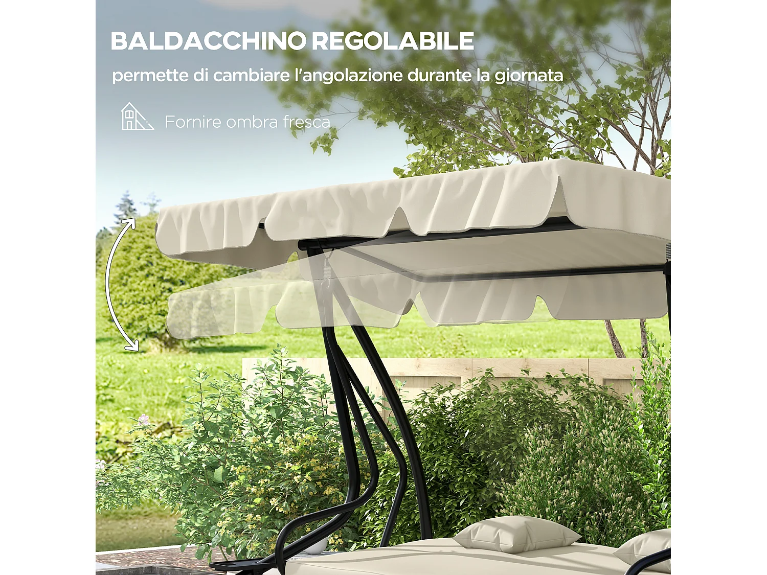 Dondolo letto da giardino regolabile con portabicchieri crema