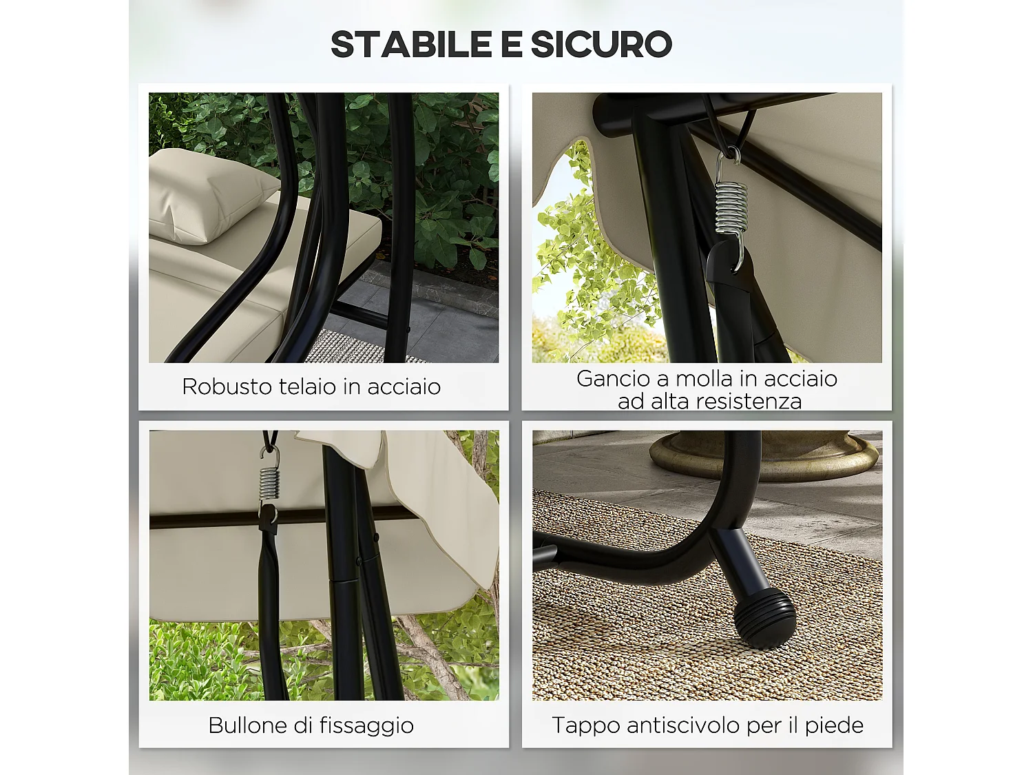 Dondolo letto da giardino regolabile con portabicchieri crema