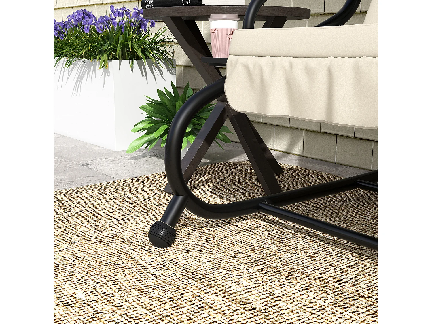 Dondolo letto da giardino regolabile con portabicchieri crema