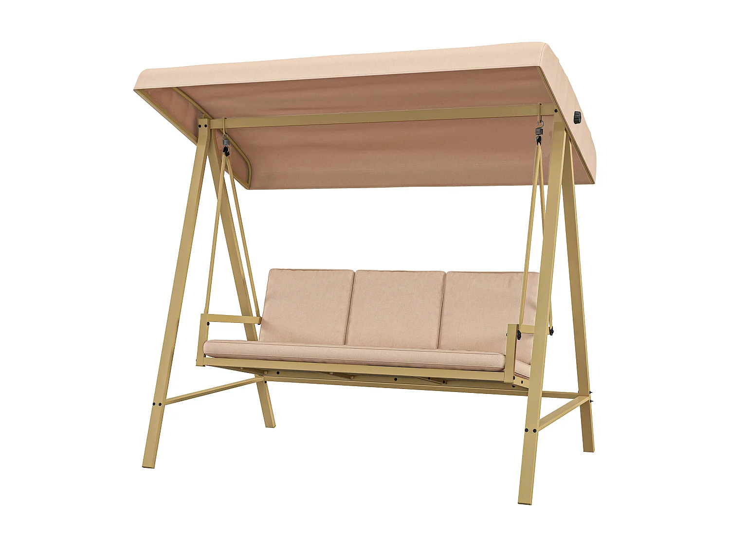 Dondolo 3 posti con tettuccio inclinabile e cuscini beige e marrone