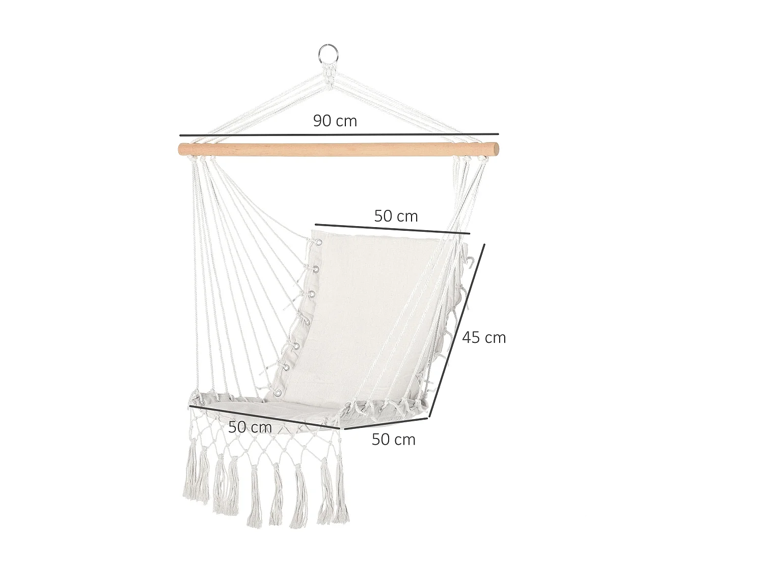 Sedia sospesa da interno ed esterno in tessuto con nappe crema