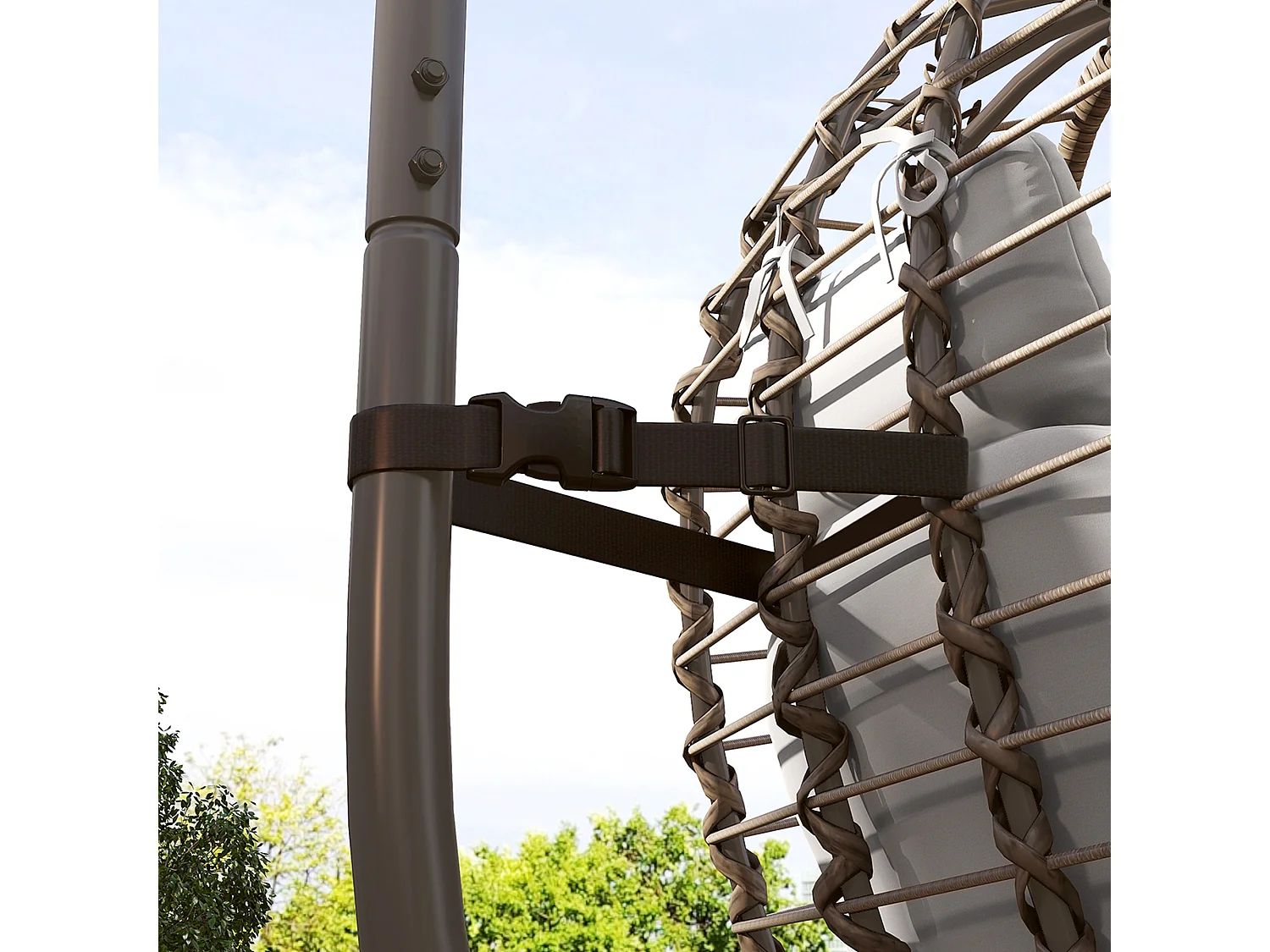 Sedia sospesa a uovo con cuscino e altezza regolabile in rattan grigio