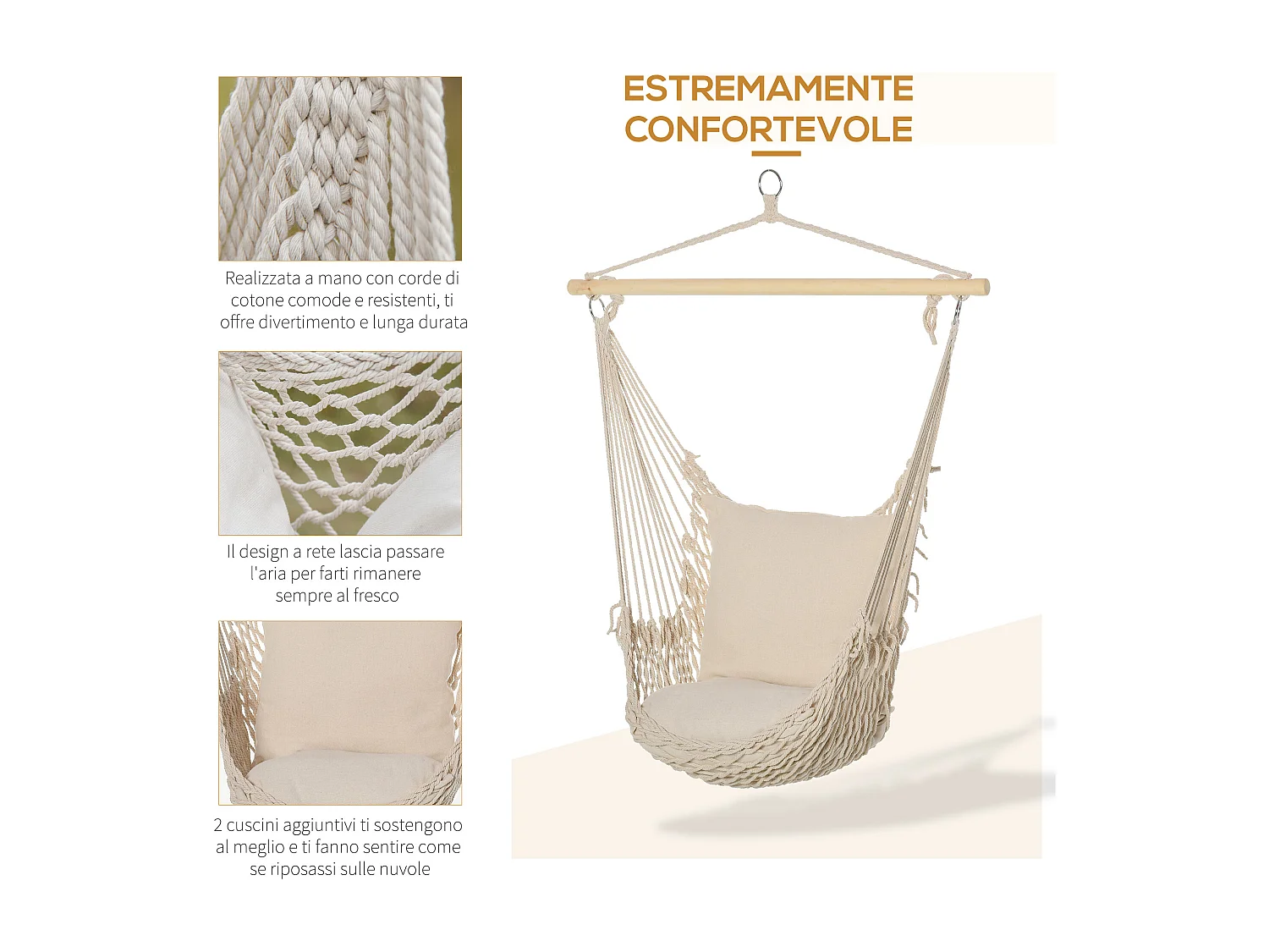 Poltrona Sospesa Da Giardino In Coeda Sedia A Dondolo Sospesa In Stile Shabby Chic Amaca Per Interni Ed Esterni Bianca 120L X 90Pcm