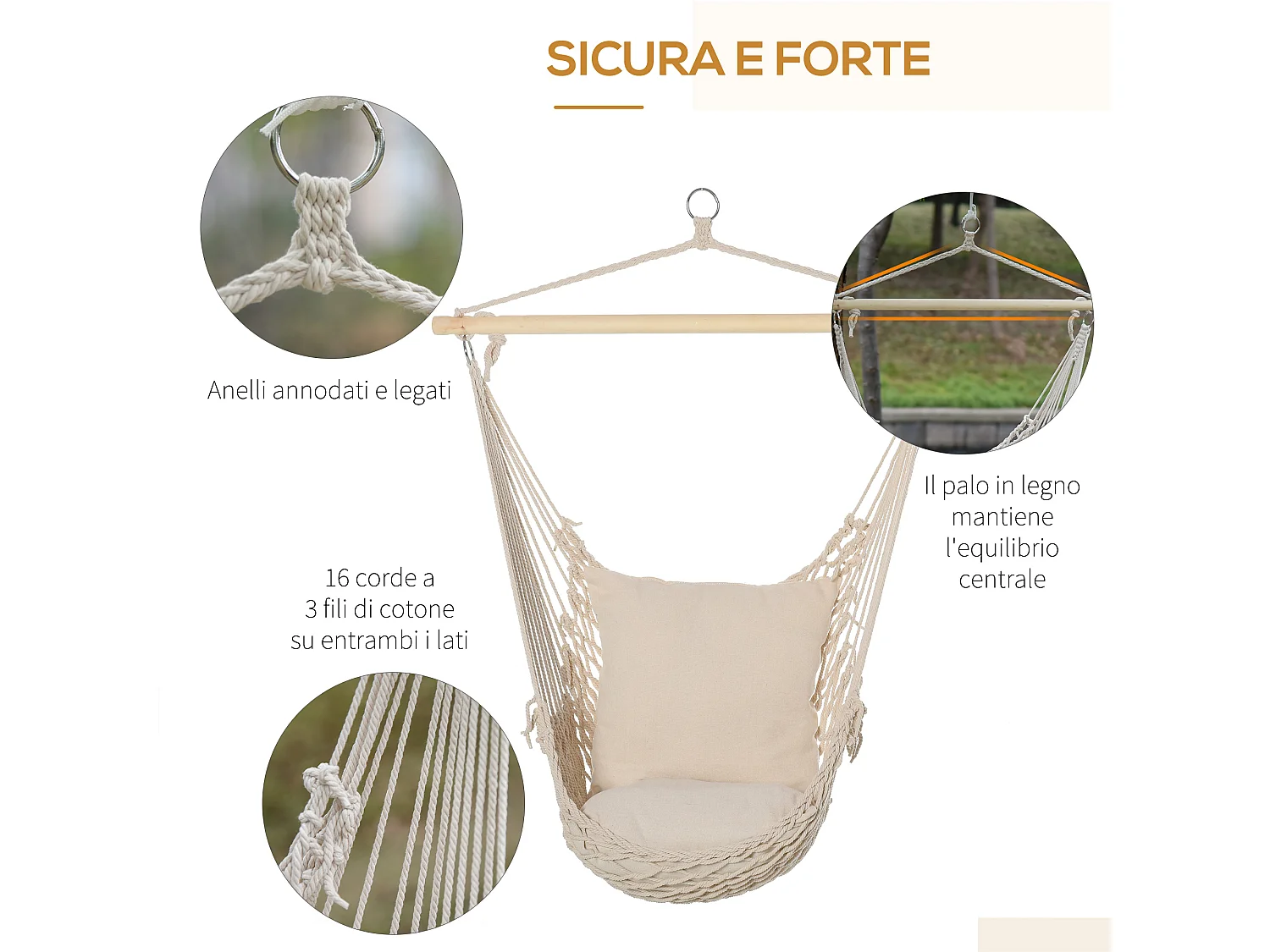 Poltrona Sospesa Da Giardino In Coeda Sedia A Dondolo Sospesa In Stile Shabby Chic Amaca Per Interni Ed Esterni Bianca 120L X 90Pcm