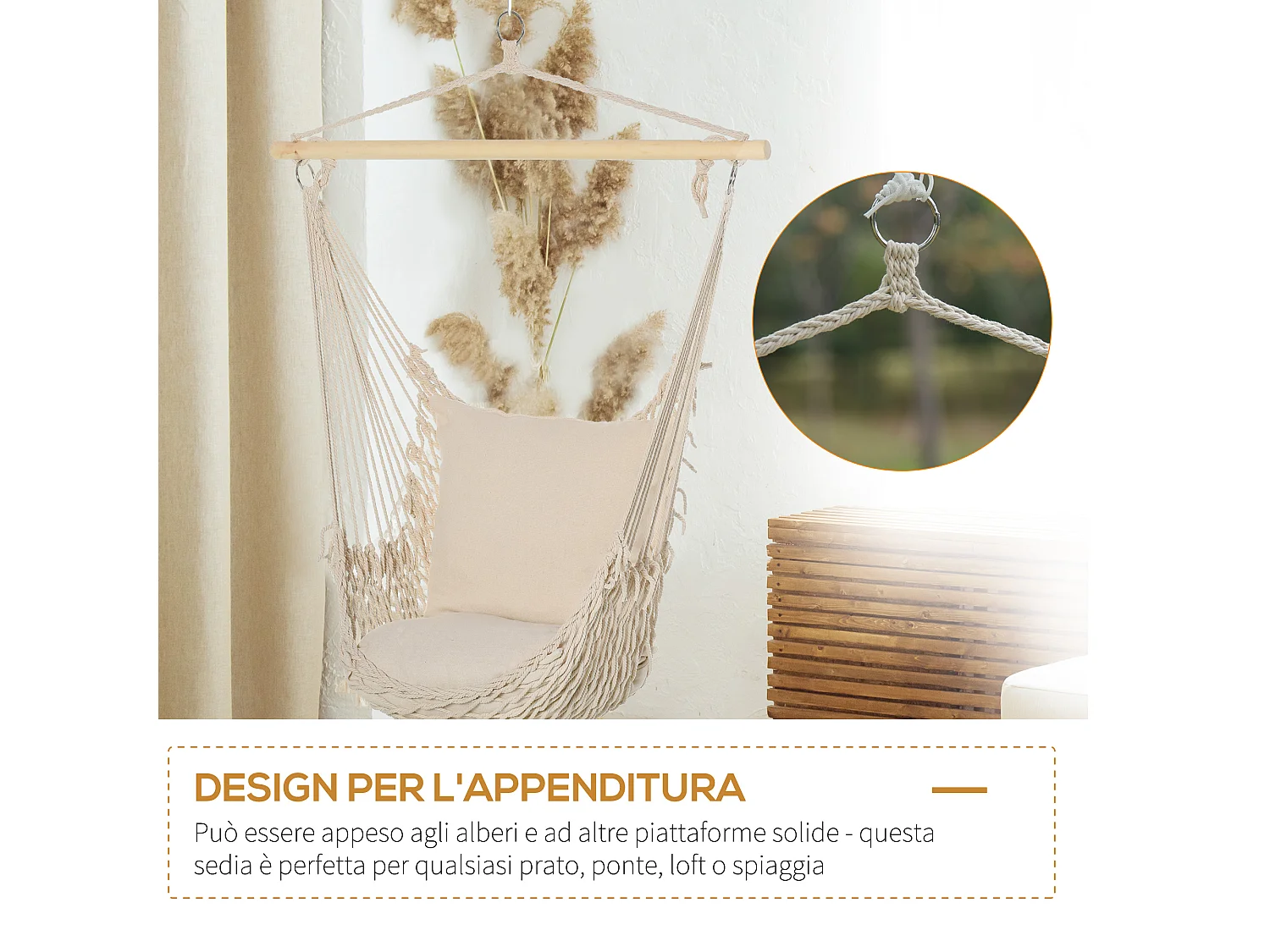 Poltrona Sospesa Da Giardino In Coeda Sedia A Dondolo Sospesa In Stile Shabby Chic Amaca Per Interni Ed Esterni Bianca 120L X 90Pcm