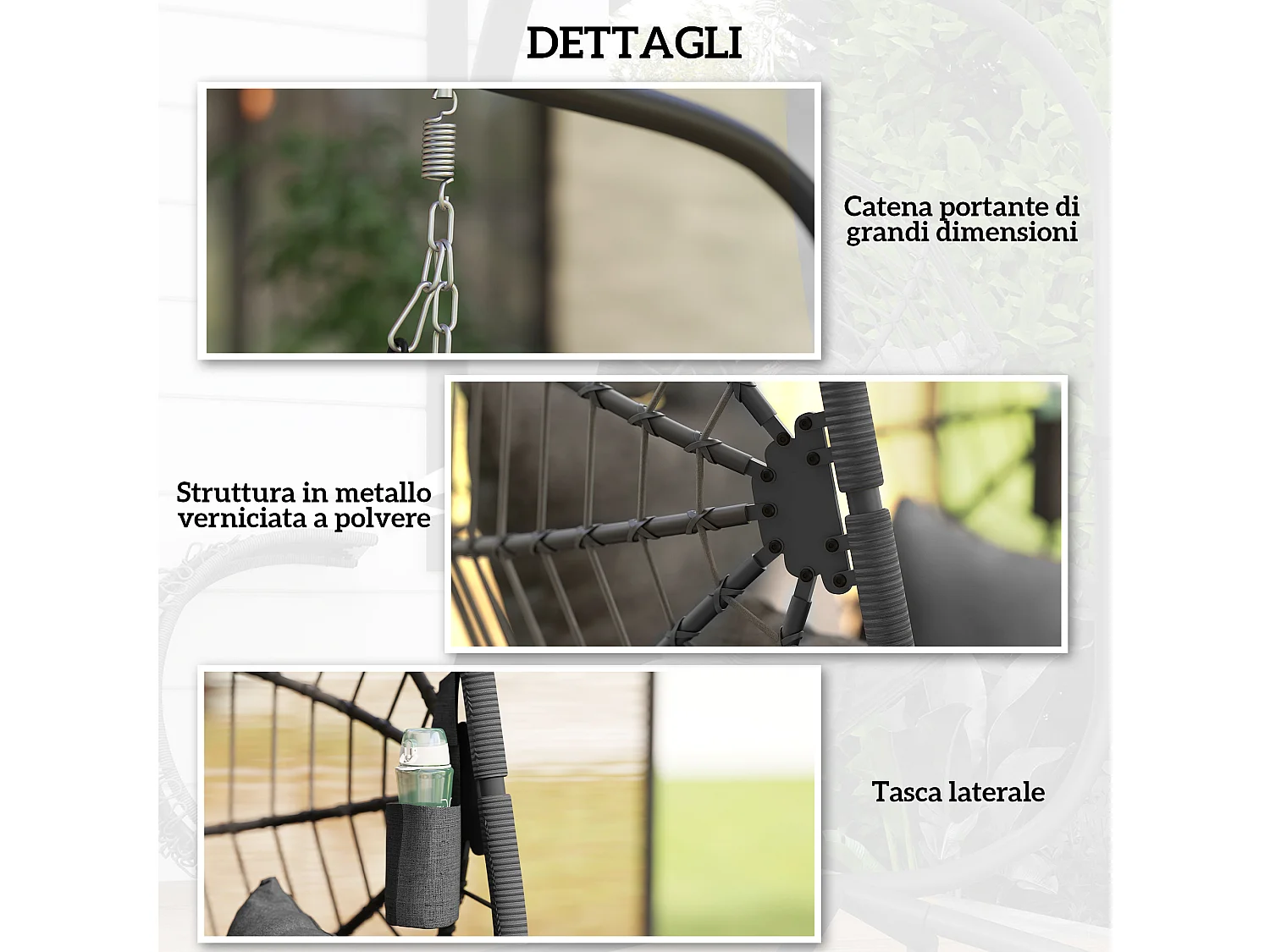 Poltrona sospesa a uovo con cuscino imbottito grigio