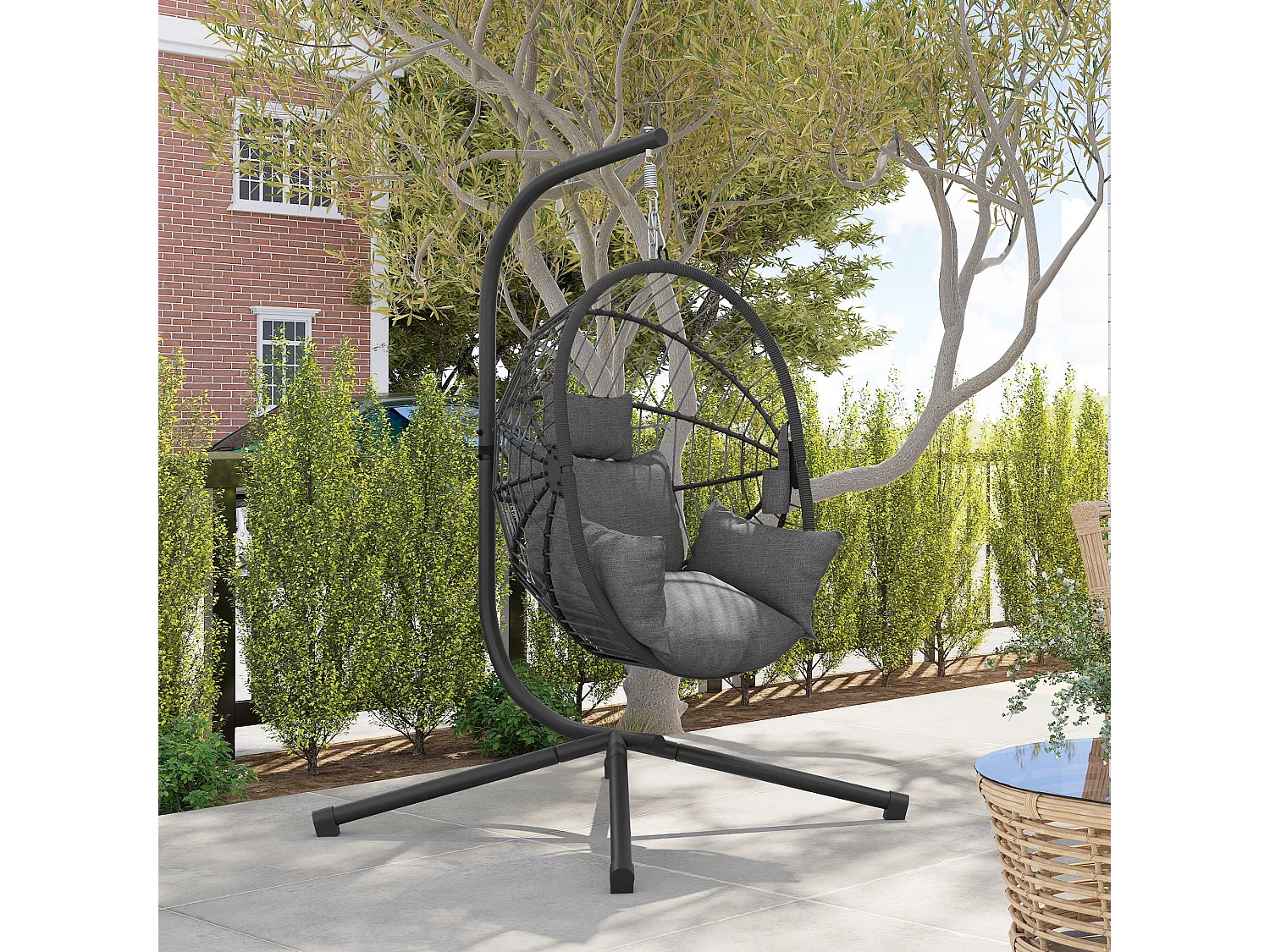 Poltrona sospesa a uovo con cuscino imbottito grigio