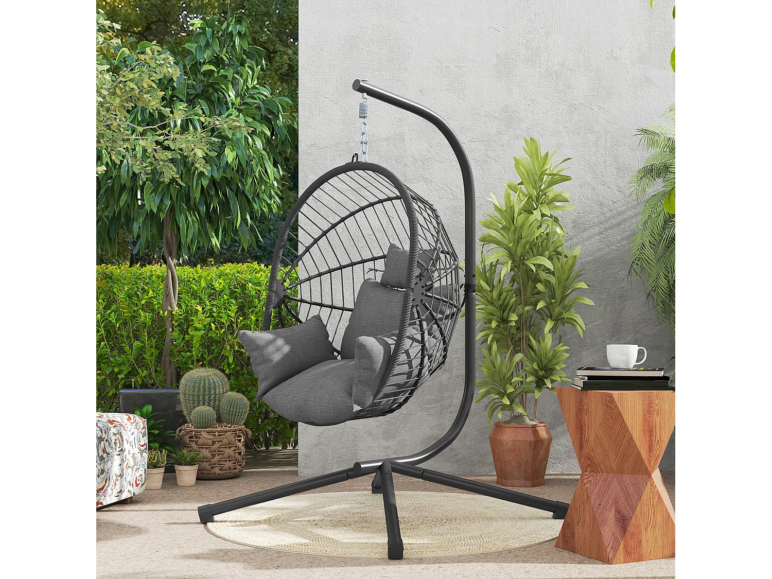 Poltrona sospesa a uovo con cuscino imbottito grigio