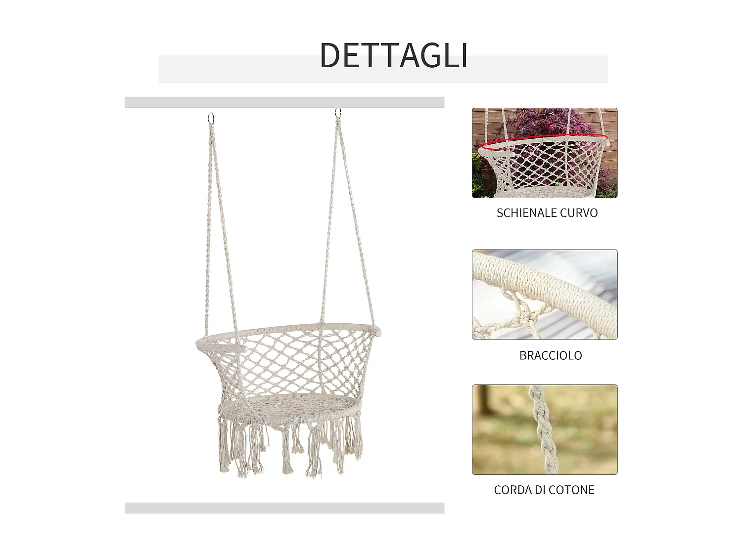 Sedia sospesa per interni ed esterni amaca da giardino crema