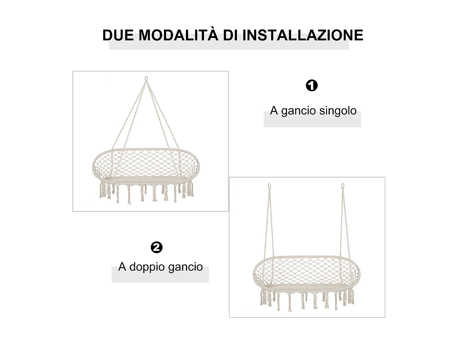 Amaca A Dondolo Da Giardino E Casa A 2 Posti Telaio Metallo E Seduta Cotone 130X75X35Cm Bianco Crema