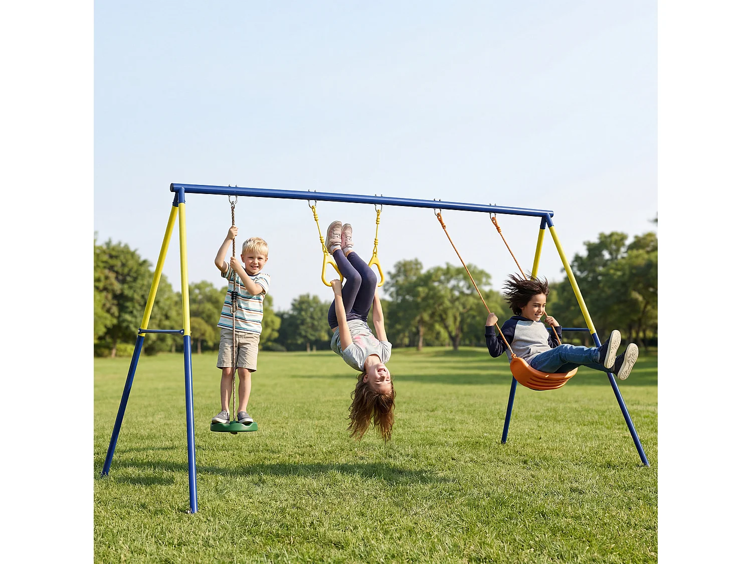 Altalena da giardino 3 in 1 per bambini in acciaio e pe multicolore