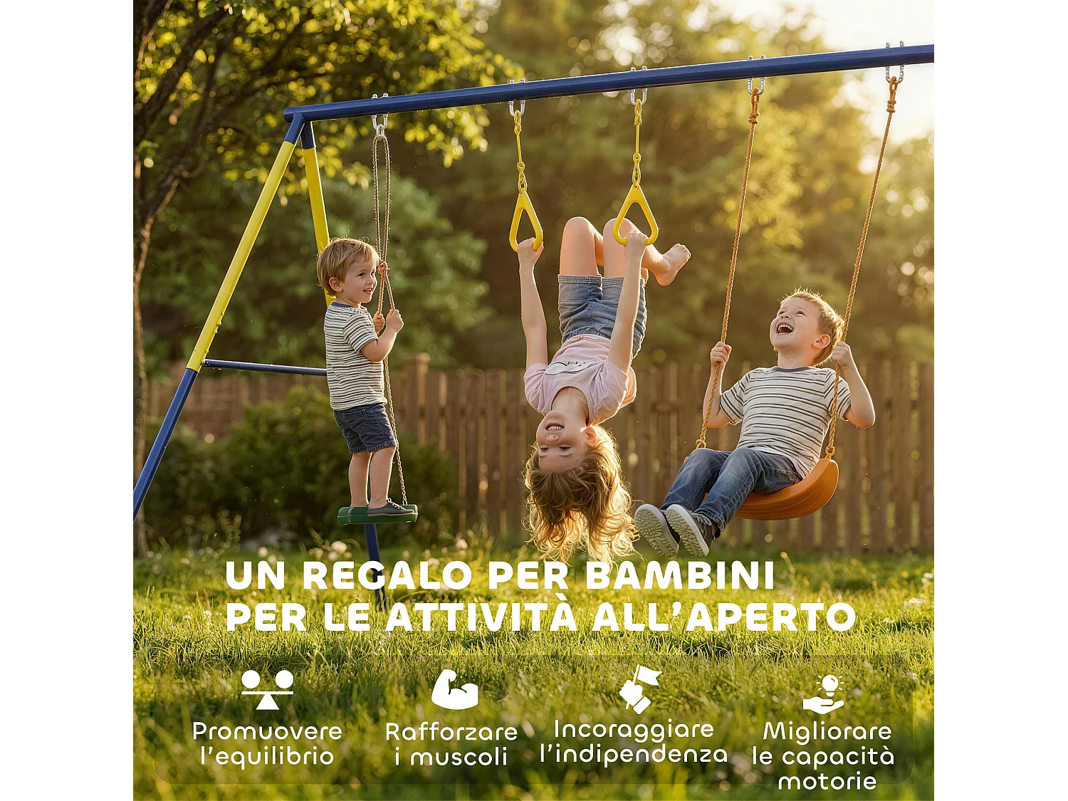 Altalena da giardino 3 in 1 per bambini in acciaio e pe multicolore