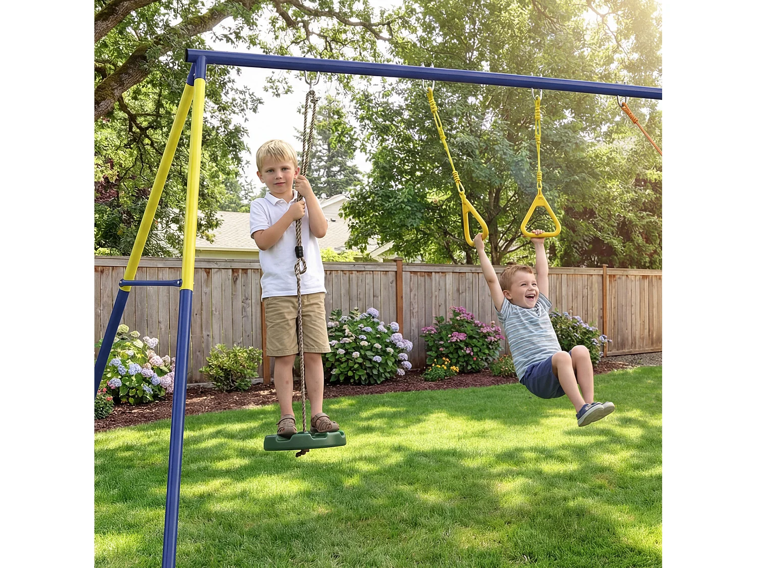 Altalena da giardino 3 in 1 per bambini in acciaio e pe multicolore
