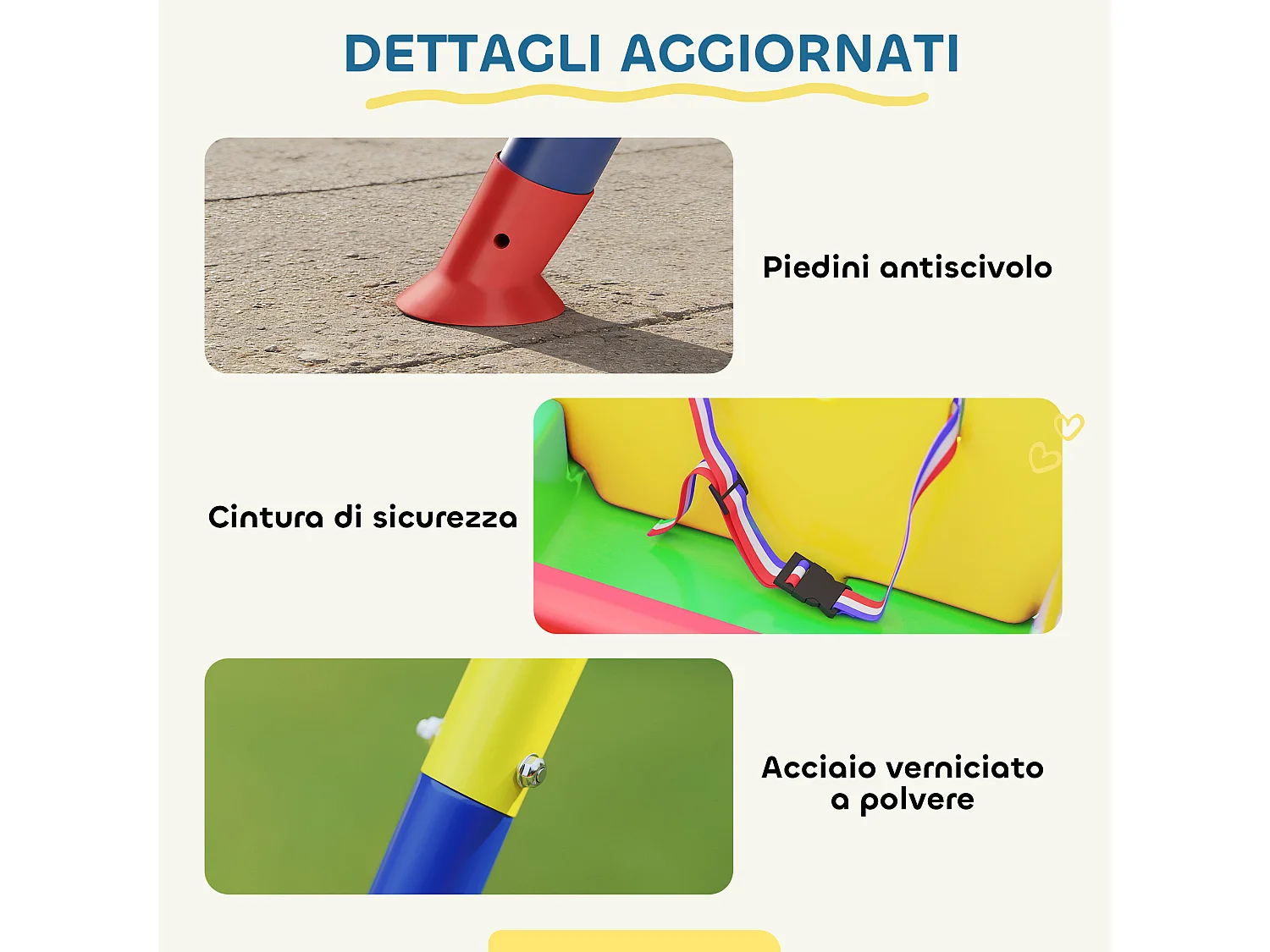 Altalena per bambini con schienale e barriera verde