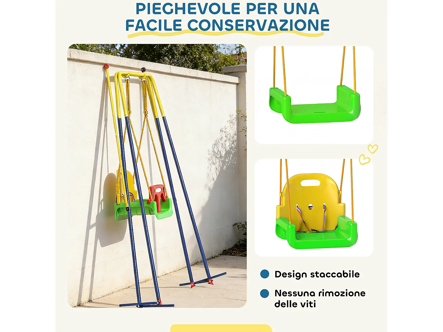 Altalena per bambini con schienale e barriera verde