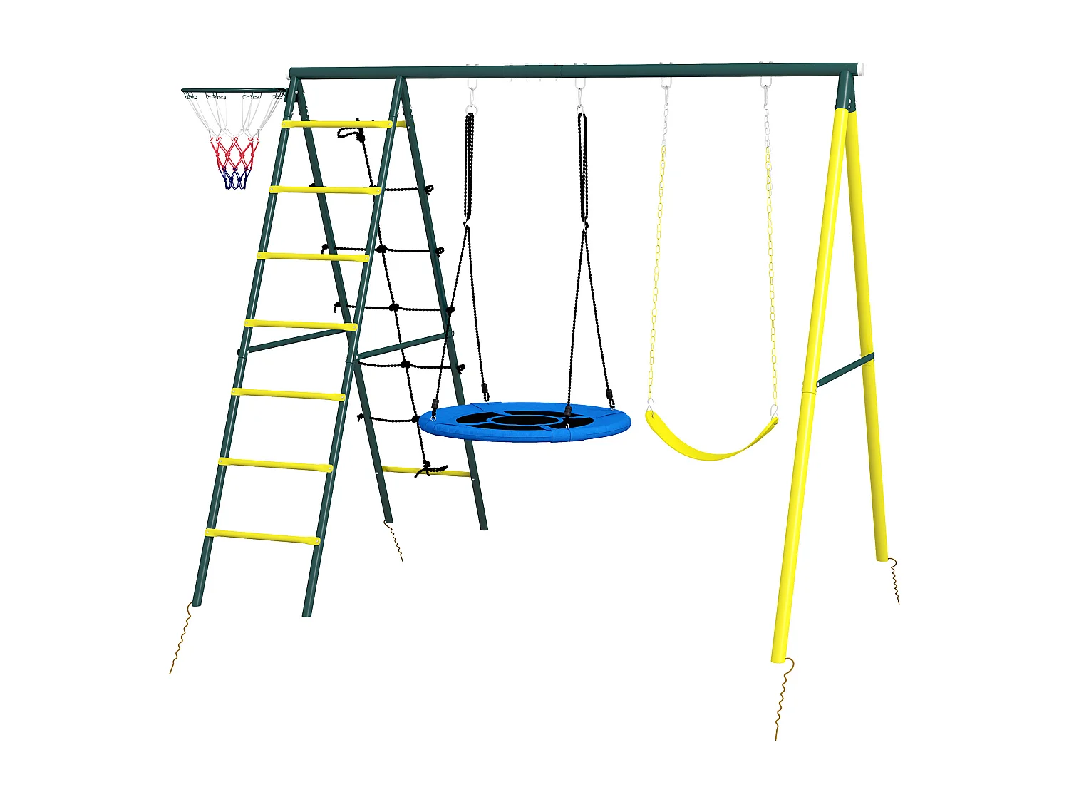 Set 2 altalene con scalette e canestro per bambini 3-8 anni