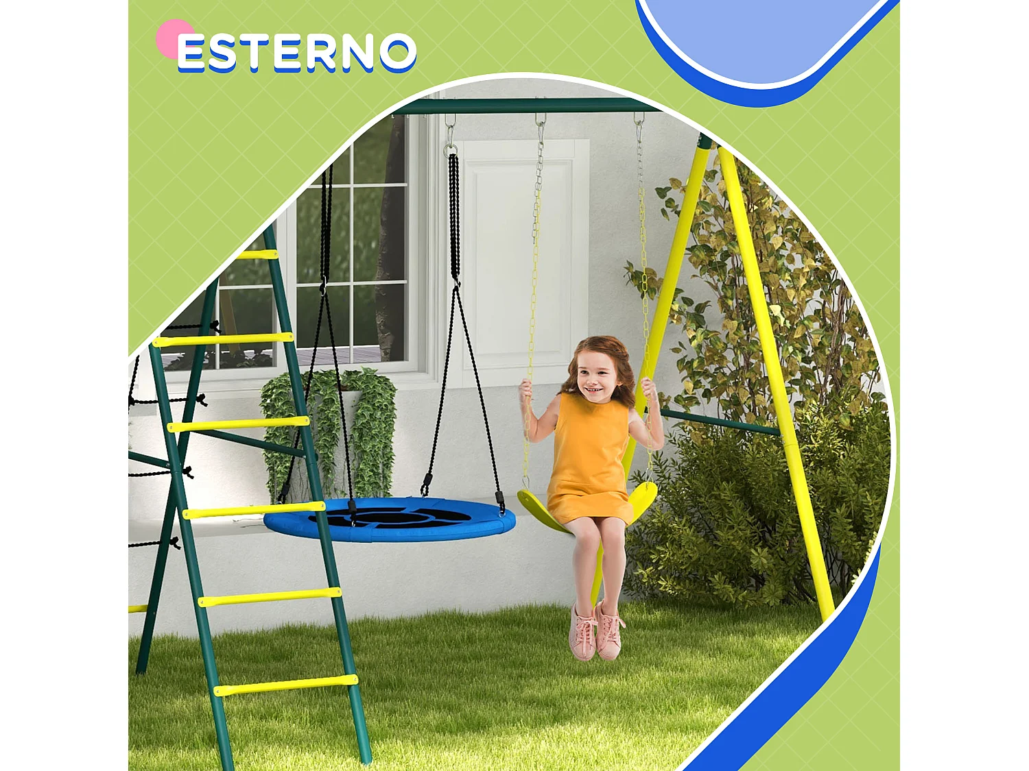 Set 2 altalene con scalette e canestro per bambini 3-8 anni