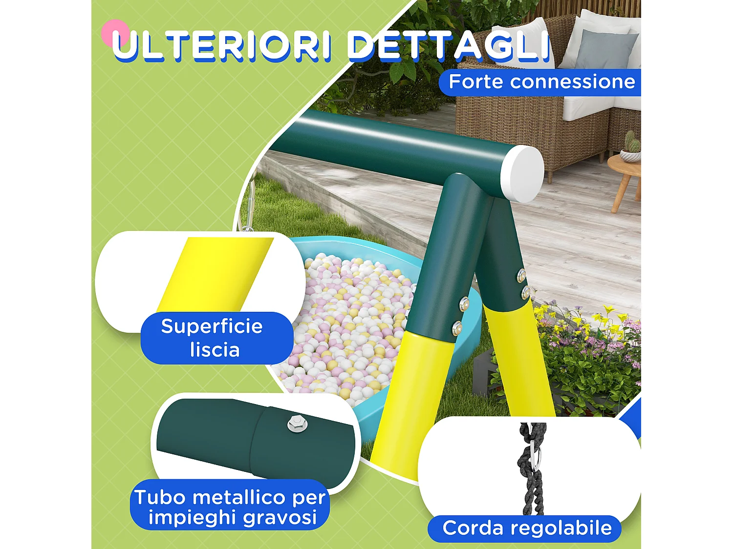 Set 2 altalene con scalette e canestro per bambini 3-8 anni