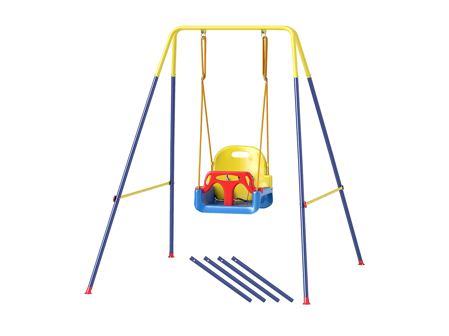 Altalena per bambini con schienale e barriera blu