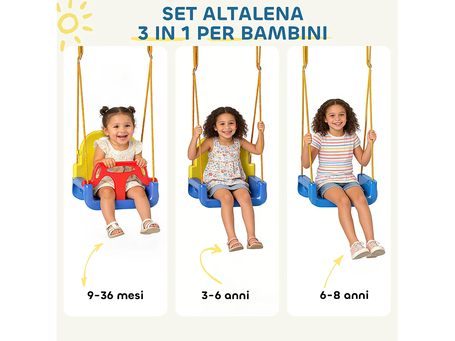 Altalena per bambini con schienale e barriera blu