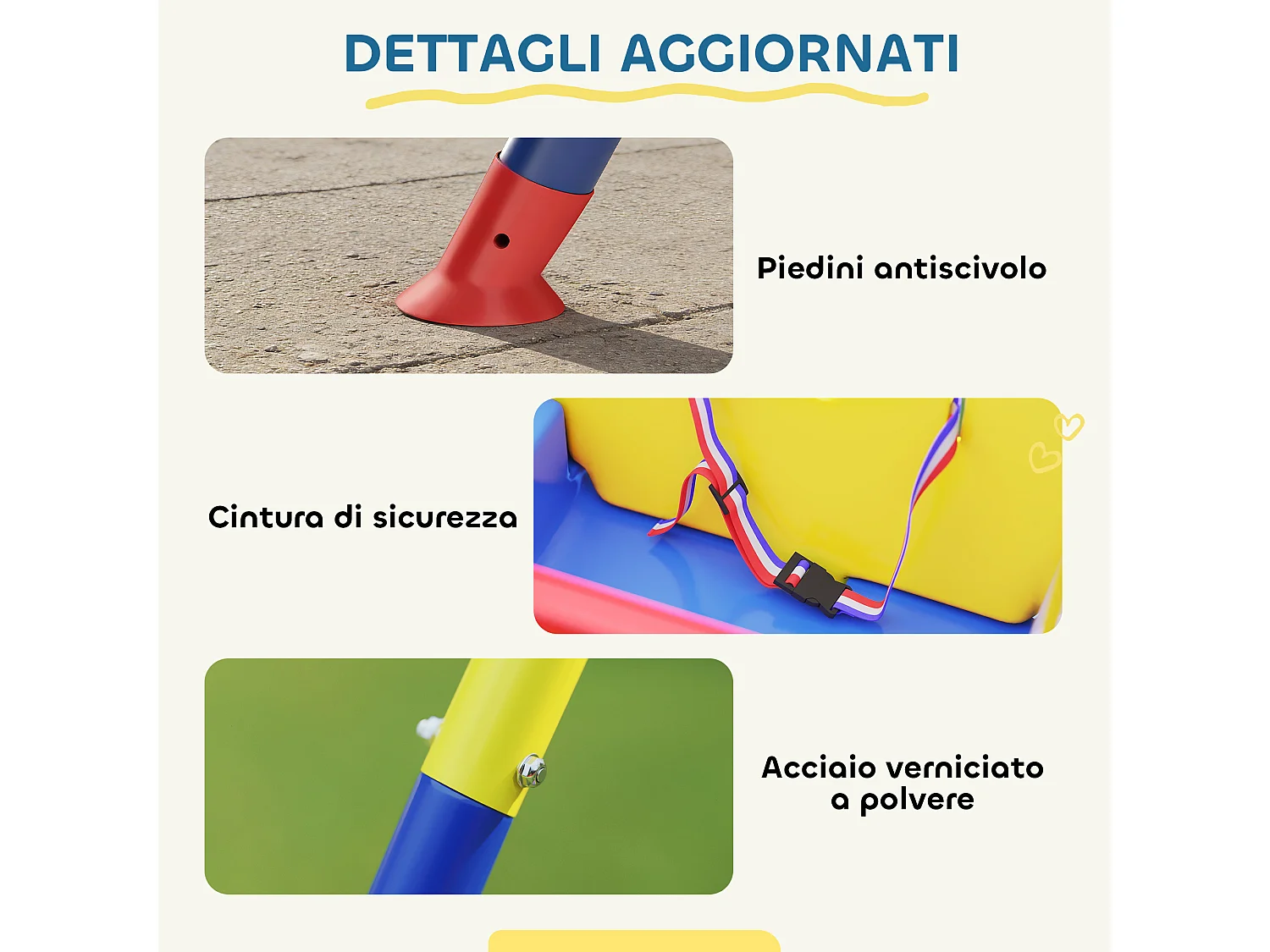 Altalena per bambini con schienale e barriera blu