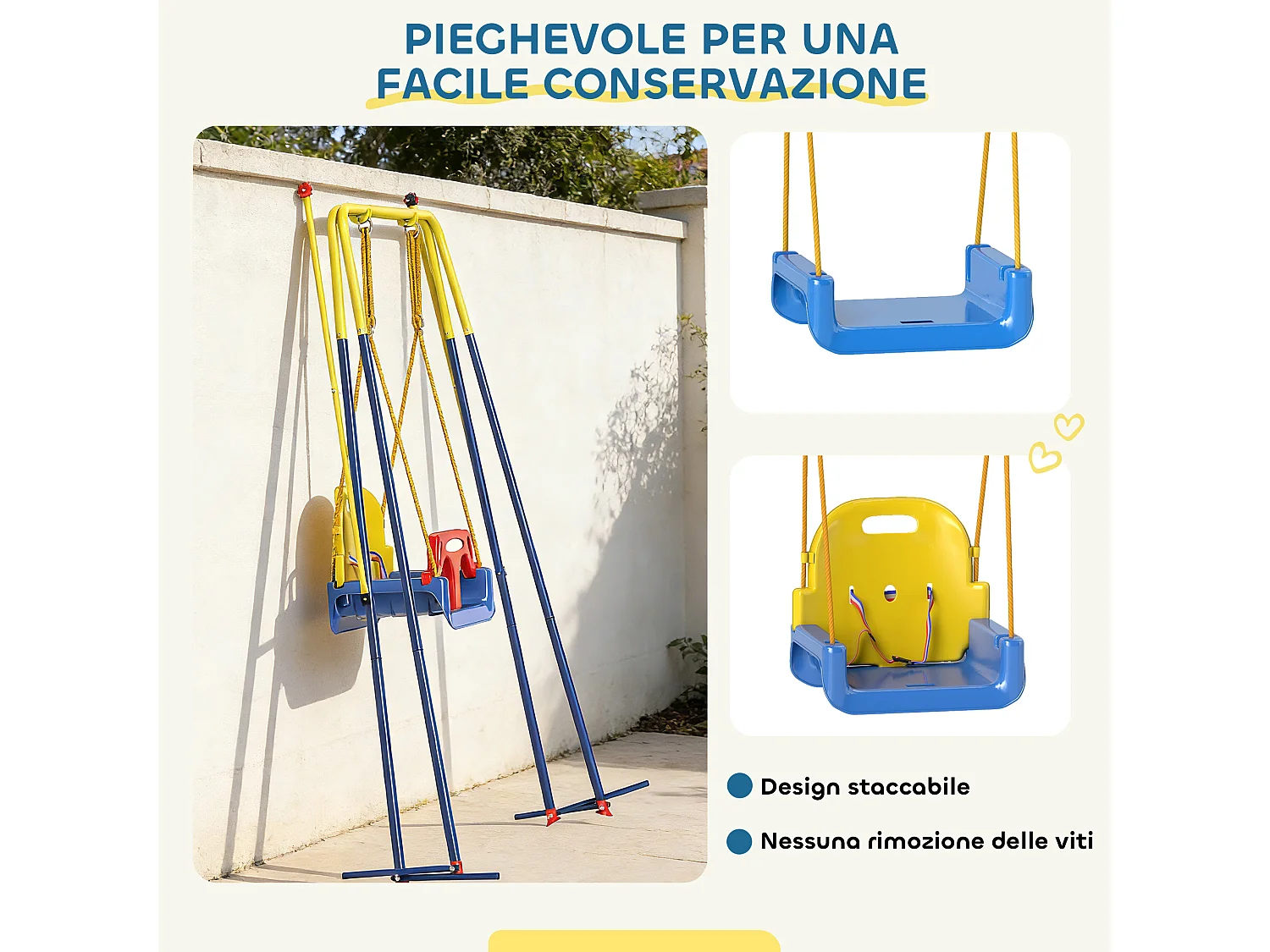 Altalena per bambini con schienale e barriera blu