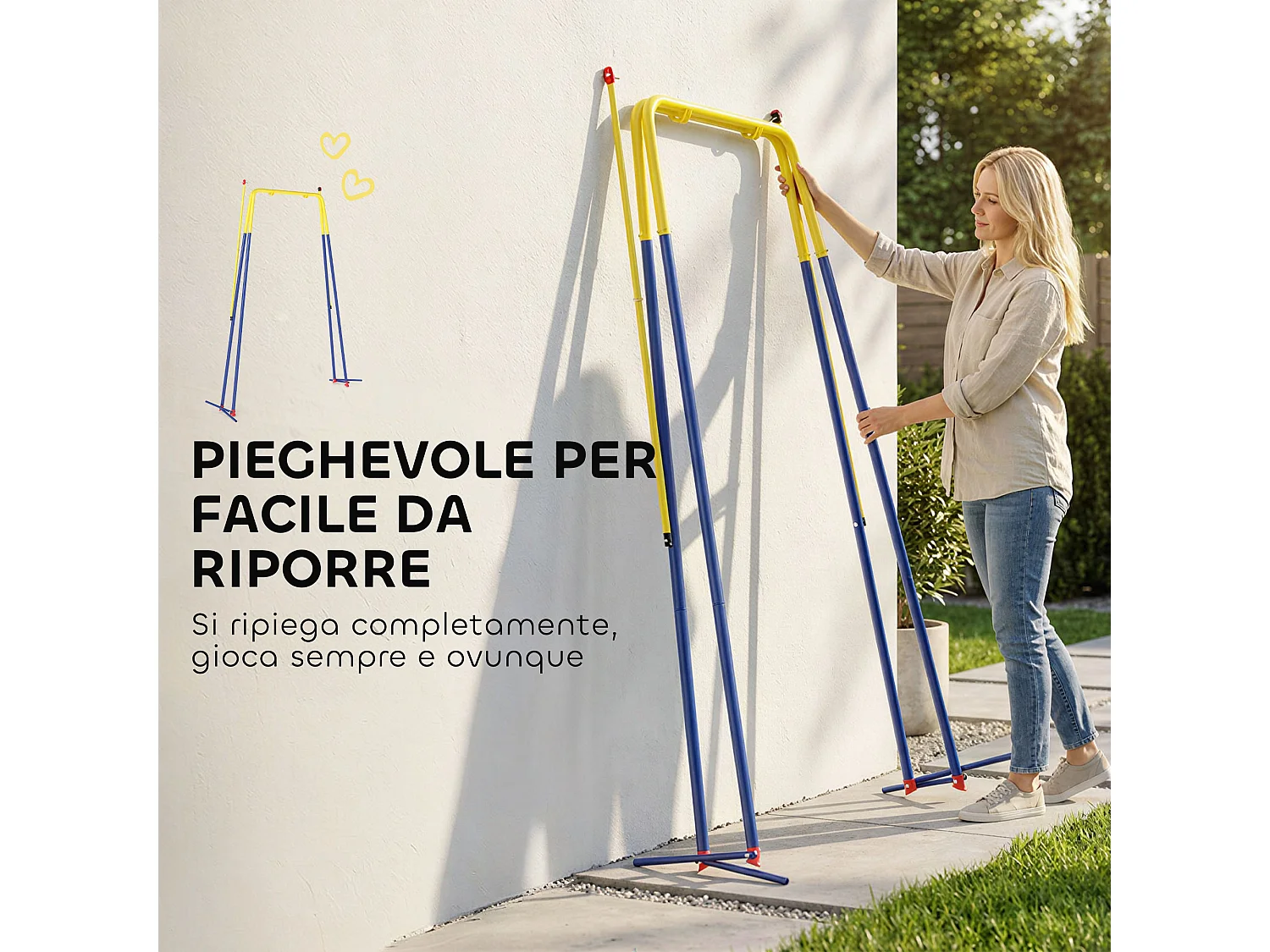 Struttura altalena da giardino con 2 ganci giallo e blu