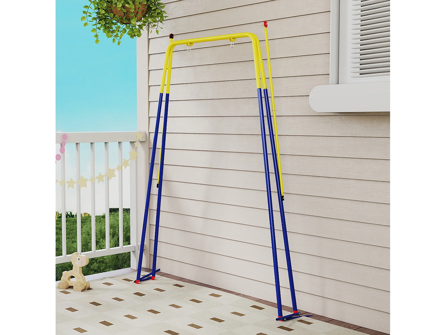 Struttura altalena da giardino con 2 ganci giallo e blu