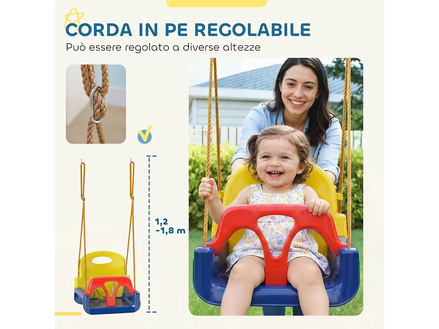 Altalena per bambini 3 in 1 da giardino in plastica blu