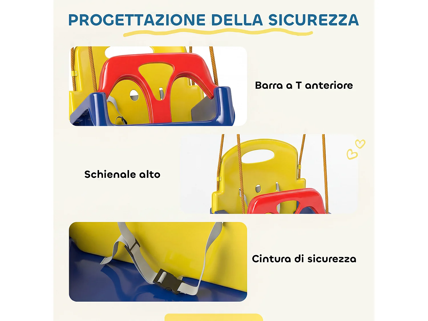 Altalena per bambini 3 in 1 da giardino in plastica blu