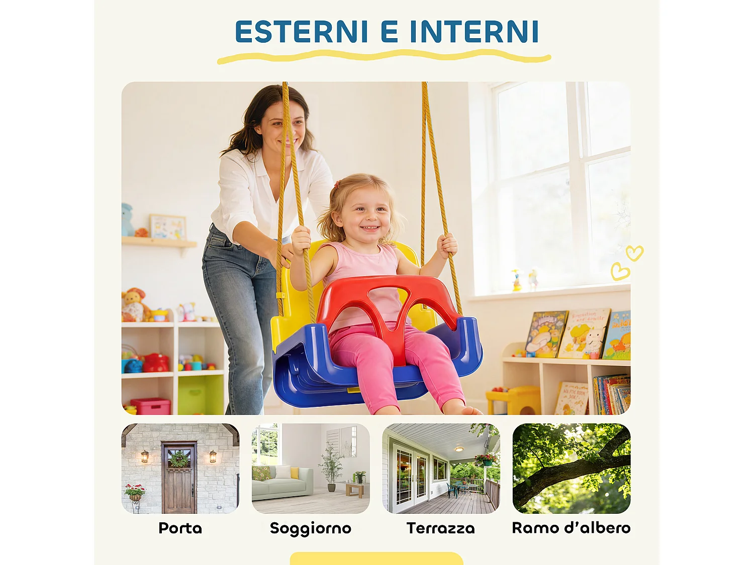 Altalena per bambini 3 in 1 da giardino in plastica blu