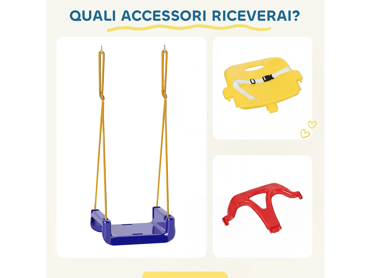 Altalena per bambini 3 in 1 da giardino in plastica blu