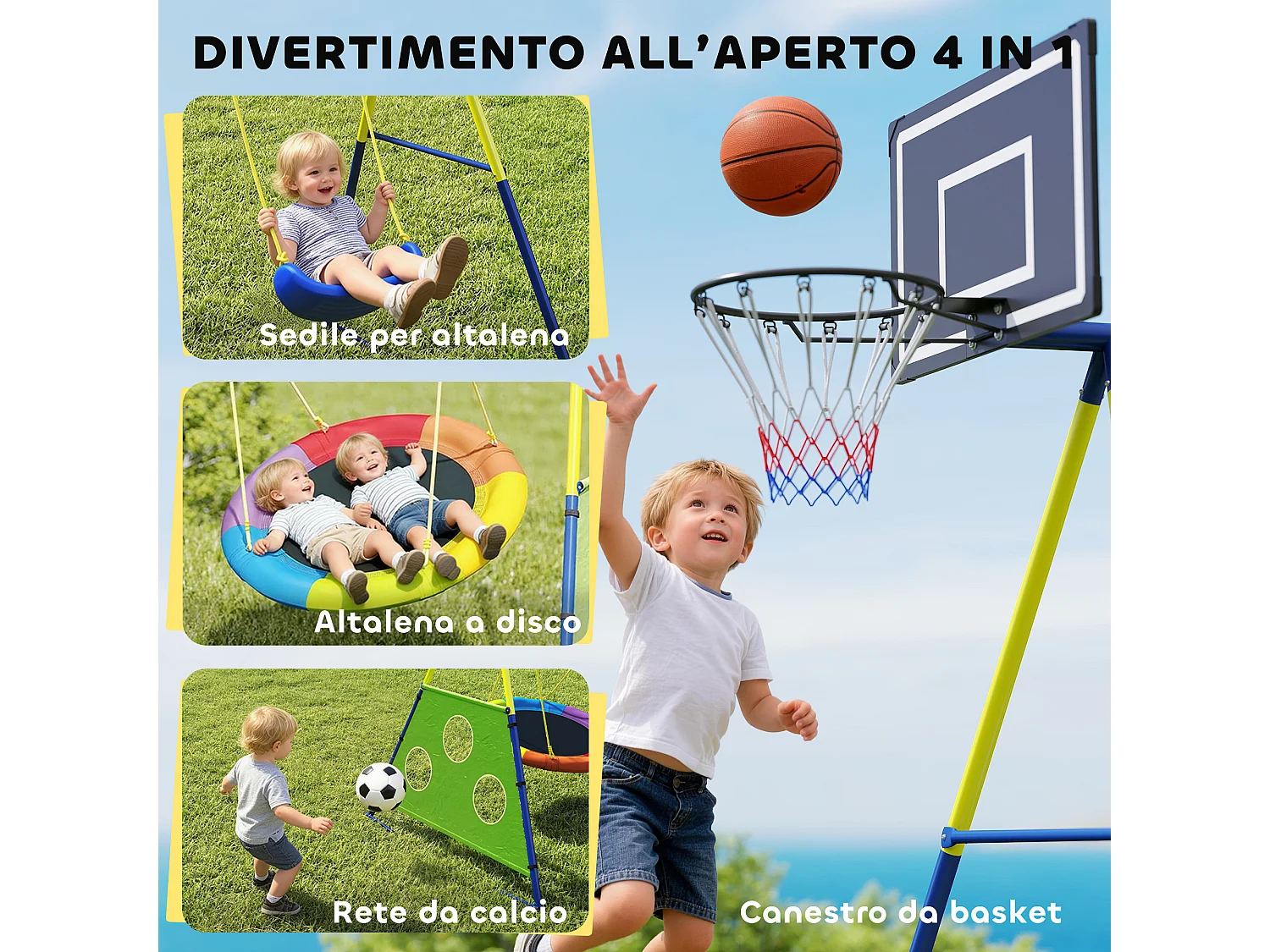 Set altalena da giardino per bambini 3-8 anni in acciaio multicolore