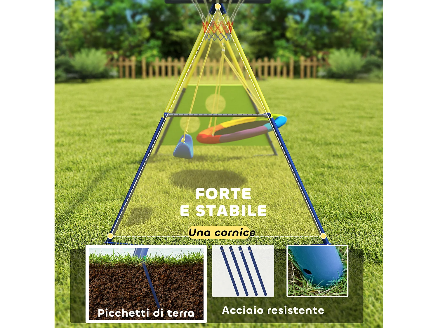 Set altalena da giardino per bambini 3-8 anni in acciaio multicolore