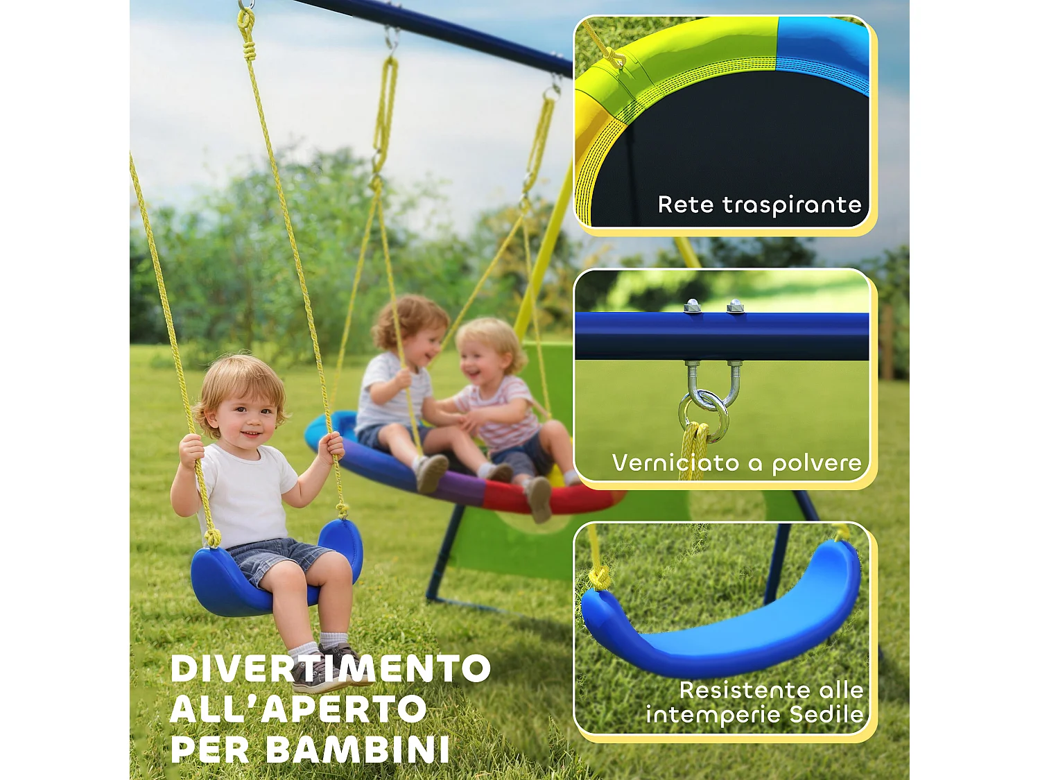 Set altalena da giardino per bambini 3-8 anni in acciaio multicolore