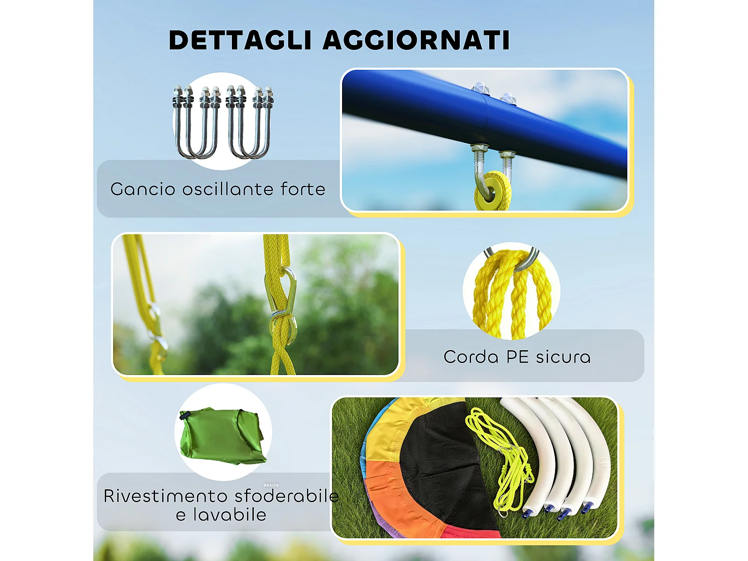 Set altalena da giardino per bambini 3-8 anni in acciaio multicolore
