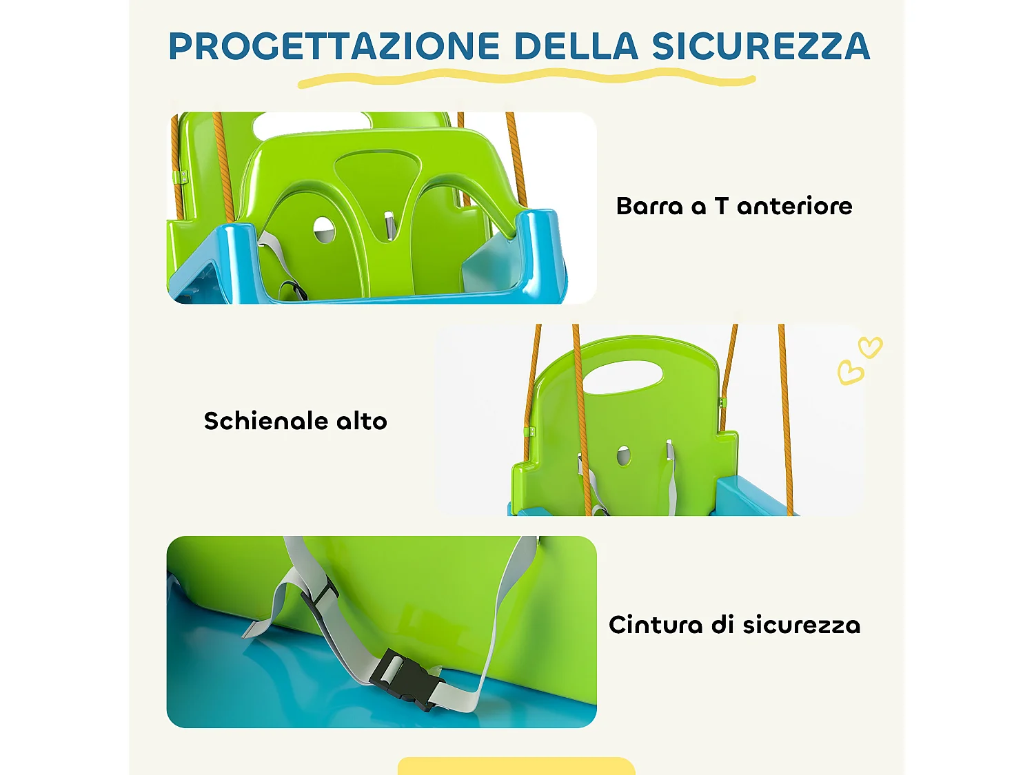 Altalena per bambini 3 in 1 da interno ed esterno plastica verde